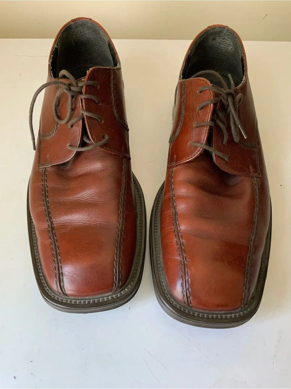 Kenneth Cole Unlisted Size 10 Genuine Leather Brown Mens Dress Shoes Lace Up